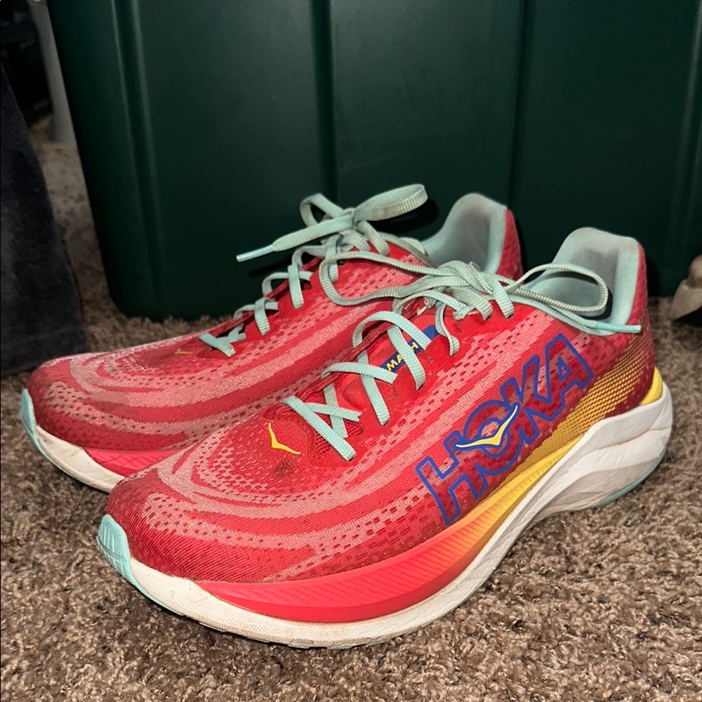 Hoka men's Mach X Coral-Teal Gradient Road Running Shoes